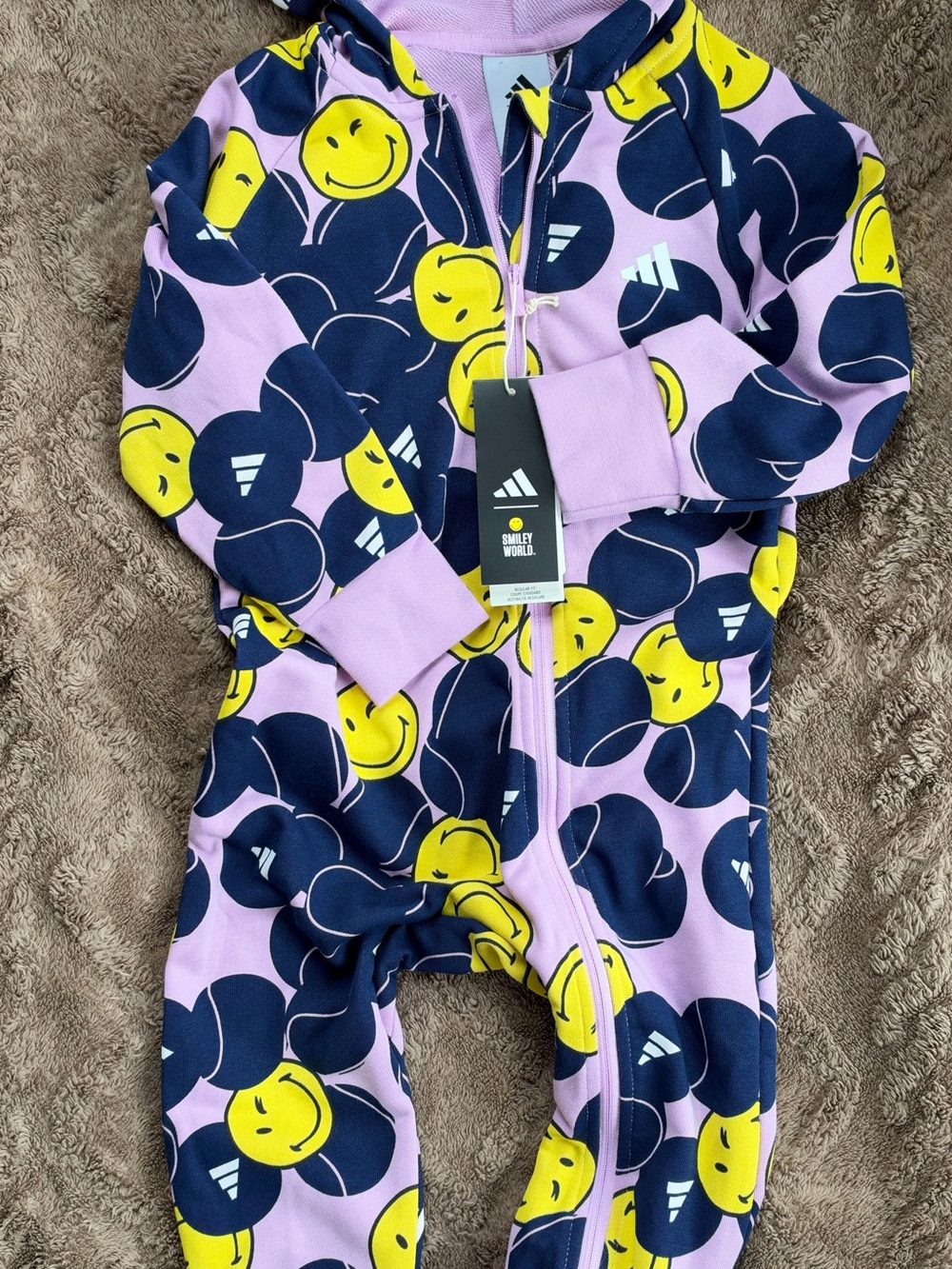adidas Purple Navy Yellow Smiley Zip-Up One-Piece